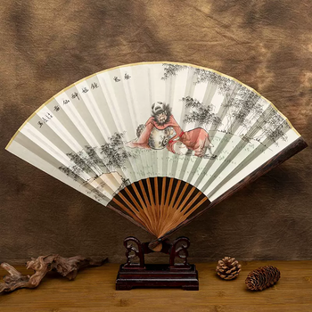 Yusen yisi yitang 9-inch ebony handle hand-painted landscape white paper fan men's chinese style gift craft fan chicken wing wood folding fan 9-inch chicken wing wood zhongkui zuixiantu e craft fan