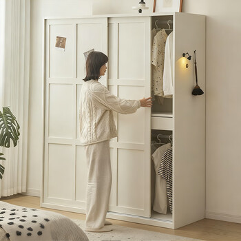 Munven new metal sliding door wardrobe home bedroom small apartment children's room large capacity steel storage storage wardrobe 1.6 meters sliding door (skin white)