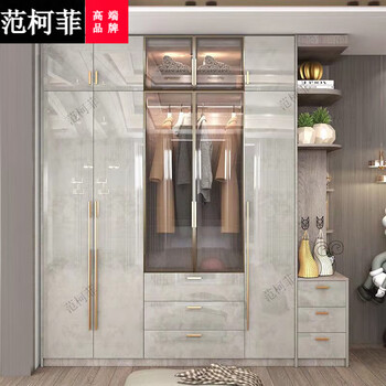 Fan kefei light luxury american wardrobe home bedroom glass door simple modern small apartment bright solid wood wardrobe with dressing table 1 meter wide 2.4 meters deep 0.6 meters single cabinet delivery to home package installation