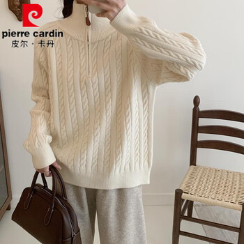 Pierre cardin white half-zip turtleneck sweater for women in autumn and winter new thickened inner matching coat twist pullover bottoming shirt off-white l 100-120 pounds