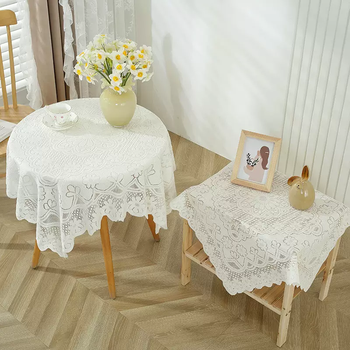Yusenyi white lace tablecloth ins retro round table square tablecloth coffee table bedside table sofa refrigerator dustproof cover cloth plum blossom rice white 60x60cm