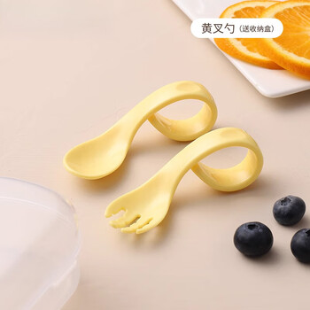 Chicken brand fat donglai quality elbow feeding spoon beeshum spoon elbow baby learning to eat baby training yaduo yellow + storage box