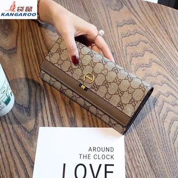 Kangaroo (kangaroo) light luxury brand women's wallet fashion long style small light luxury simple niche wallet women gray