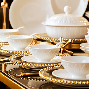 Hanming's high-looking jingdezhen white porcelain embossed tableware complete set 2025 new dish set household housewarming wedding gift hot-selling model configuration upgrade 70 pieces | high-end brocade box