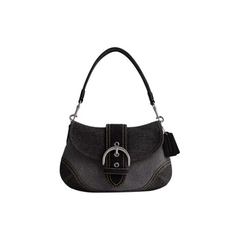 Coach soho 27 casual and simple denim and recycled leather wallet armpit bag shoulder bag women's black basic outfit (bag + dust bag)