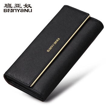 Banyanu 2025 new women's wallet long leather clutch fashion large capacity women's wallet wallet can hold mobile phone black