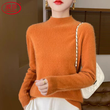 Langsha pure cashmere bottoming sweater new first-line ready-made autumn and winter women's half turtleneck seamless loose warm sweater sweater emma orange m recommended 85-95 pounds