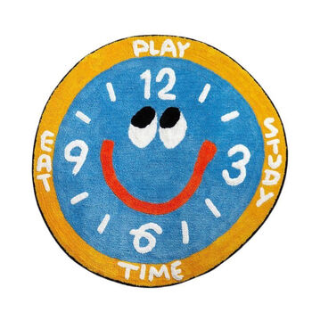 Cartoon children's room carpet cute bedside blanket round clock carpet bedroom swivel chair blanket time 160x160cm