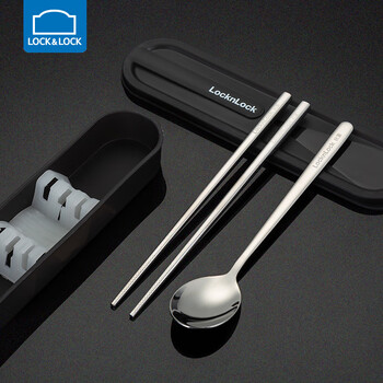 Locknlock chopsticks and spoon set 304 stainless steel portable tableware three-piece set for children and students special offer black silver spoon and chopsticks set