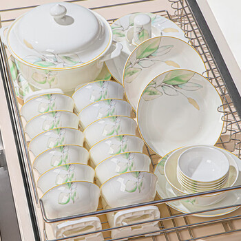 Lowe jingdezhen tableware set 2025 new high-looking bowls, plates, chopsticks and dishes set household ceramic underglaze color bowls trial set spring meaning 4 people 18 pieces no specifications