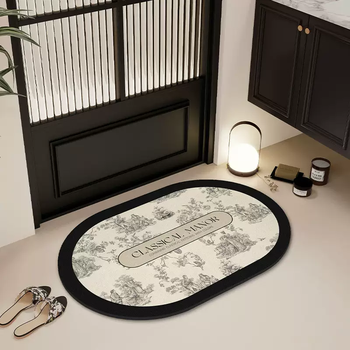 Yusenyi bathroom floor mat powder room door diatom mud water-absorbent non-slip mat entry door toilet non-slip floor tina manor oval 2-40x60cm (buy one get one free replacement