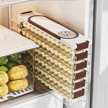 Muzi kitchen dumpling box with handle multi-layered stackable dumpling storage box transparent large capacity refrigerator quick-frozen dumpling box dumpling box with one layer coffee color dumpling box with one layer coffee color