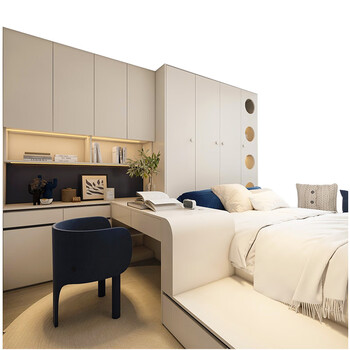 He jiagong customized children's room tatami bed wardrobe integrated wardrobe desk bookcase whole house customized customized gold square