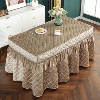 Pu thickened electric stove cover coffee table cover double-sided dutch velvet fire quilt tablecloth new electric heating stove cover skirt rectangular khaki-dutch velvet-lace style 60*110*68cm