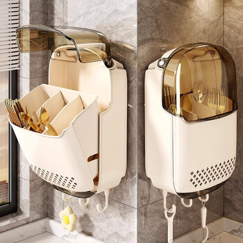 Pengyi chopstick storage box new kitchen storage countertop spoon cutlery container drain storage rack chopstick cage chopstick basket chopstick container ivory white chopstick container with cover dustproof