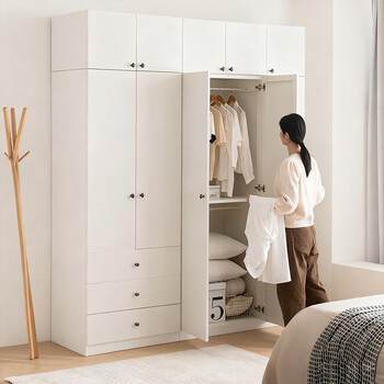 Munven steel wardrobe home bedroom 55cm deep large capacity children's wardrobe with drawer metal storage cabinet 2025 new double-door wardrobe (double short coat style)