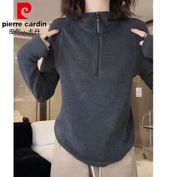 Pierre cardin maillard autumn and winter new plus velvet german velvet stand collar sweater women's high elastic versatile bottoming shirt top 2025 dark gray german velvet warmth high quality m recommended 85-105 catties