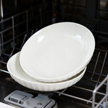 Huaqingge ceramic disc dish plate household high white porcelain elegant petals 8 inches deep plate 2 pack high temperature underglaze color