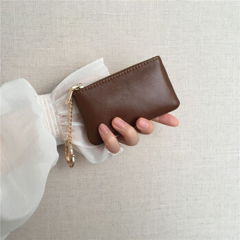 Ye yu key bag card holder small zipper coin purse lightweight key bag lipstick bag car portable genuine leather texture simple coffee color - simple and temperamental lightweight portable double-layer leather model