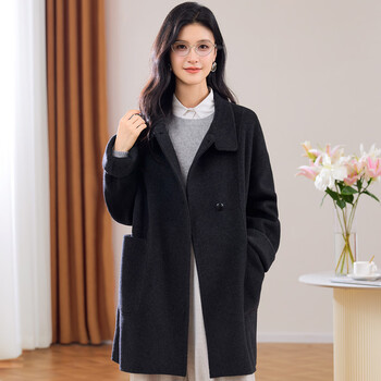 Jinju sheep wool coat 2025 winter new style lapel single button loose mid-length cardigan double-sided wool coat women's clothing