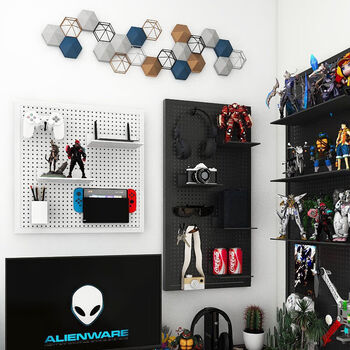 No-punching framed round hole perforated board tool wall storage household porous hanging board storage rack perforated board 40*50cm no-punch sticker + 4 hooks deep black paint super safe 4 layers