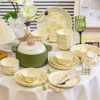 Shumang dish set for home use 2025 new high-looking tableware set cream style dishware set 6-person meal with soup bowl gift box set 26 pieces