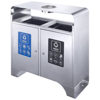 Gnf outdoor commercial two-category garbage bin with square conjoined double barrel stainless steel municipal street sanitation peel barrel gpx-153w sand steel