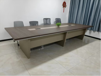 Conference table office furniture shenzhen reception table and chair combination simple modern long table large table workbench negotiation table 3600*1400*750mm walnut + khaki