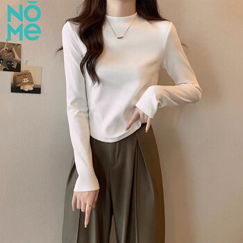 Nome german velvet half turtleneck bottoming shirt for women with long sleeves and autumn and winter half turtleneck scalloped hem top white m