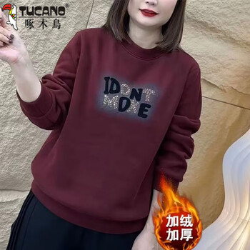 Woodpecker (tucano) fashionable velvet sweater women's large size 2025 new autumn and winter letter printed versatile pullover bottoming shirt top for women ancora red velvet thickened l recommended 80-100 catties