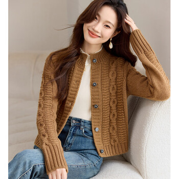 Shexi (srcr) 430g thick wool coat for women 100% wool outer autumn and winter short cable knit sweater cardigan