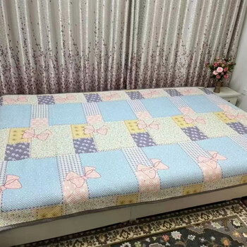 Rsrddy waffle bed cover bed tatami non-slip bedspread double-sided quilted bed cover cartoon children's pattern large plaid bow 245*220cm (suitable for 2-meter bed)