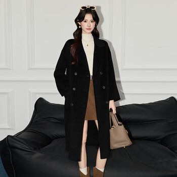 Direct purchase from jd.com | wool coat for women, double-sided woolen coat, mid-length, loose and versatile, black, one size fits all, recommended 90-130 pounds