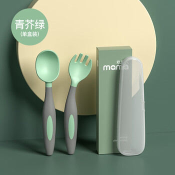 Chicken brand elbow food spoon baby spoon baby learning to eat training chopsticks and fork set 1 year old fork and spoon set - mustard green collection plus purchase + storage box