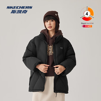 Skechers 2026 new comfortable jacket for men and women, woven short down jacket l425u017 carbon black/0018 2xl