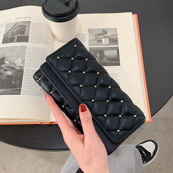 Jatu dang xiaoxiang style long wallet women's korean style diamond multi-card slot clutch black