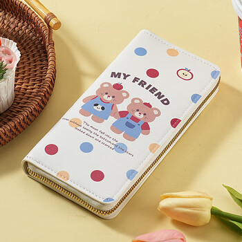 Anzhi cute cartoon bear small fresh long wallet large capacity girls zipper wallet fashion coin purse hand holding bear