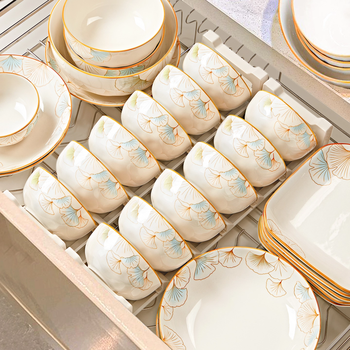 Ink-colored chinese underglaze color ceramic bowls and chopsticks complete set of household high-value dishes and tableware set 70 pieces for housewarming gifts