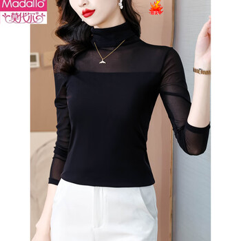 Modal turtleneck lace bottoming shirt for women, autumn wear, 2026 new black mesh shirt, long-sleeved t-shirt top, black turtleneck m