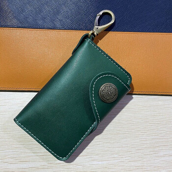 Sichunniu key bag men's handmade creative men's and women's car multi-functional waist hanging leather key chain bag card bag coin purse dark green upgraded version thickened and wear-resistant
