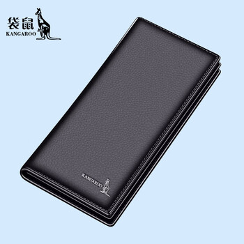 Kangaroo (kangaroo) 2025 new women's genuine leather long wallet clutch small bag clutch women's wallet wallet black-thick style