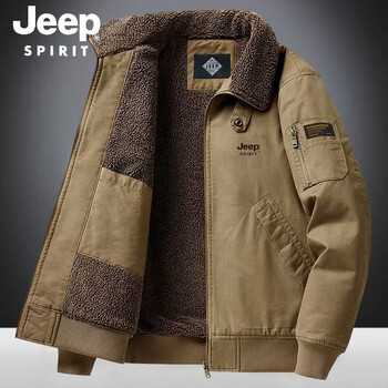 Jeep spirit jeep lamb velvet cotton coat men's velvet thickened winter warm cotton coat middle-aged and elderly jacket casual style pure cotton jacket khaki 9810 m 100-114 catties
