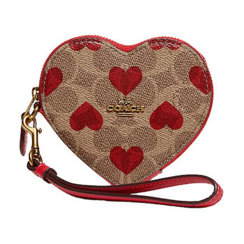 Coach coin case 12 classic presbyopic canvas with leather love print zipper heart-shaped clutch wrist bag coin purse basic package (bag + dust bag)