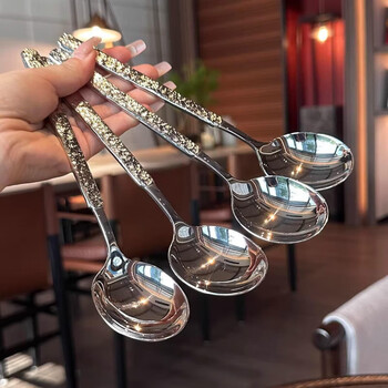 Miehone thickened stainless steel spoon ins high-looking couple home eating spoon long handle western food spoon tooth powder 2 pack