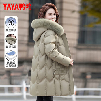 Yaya (yaya) middle-aged mother's style winter down jacket mid-length winter middle-aged and elderly women's temperament straight fur collar jacket