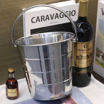 German imported quality thickened stainless steel large capacity ice bucket ktv bar club champagne bucket red wine ice bucket large 24cm portable tower type thickened ice bucket 8l (ice clip)