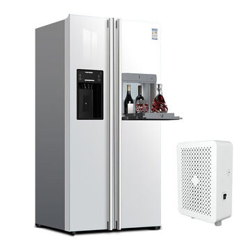 Ye yu fully automatic ice making refrigerator all-in-one home with bar large capacity double door white glass panel for bottled water