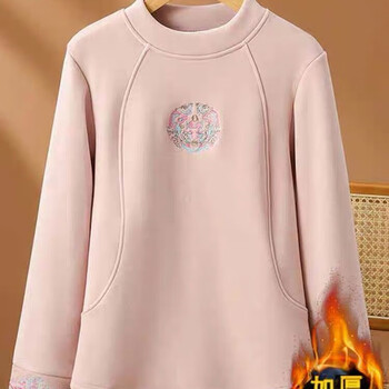 Jiahao jiayi new chinese style embroidered german velvet bottoming shirt for women 2025 autumn and winter new round neck thickened warm half turtleneck top pink warm style xl recommended 116-130 pounds