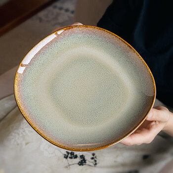 Youcci caiyan series kiln-changed glazed special-shaped tableware personalized ceramic plate ritual dish plate household retro special plate caiyan-8.5-inch irregular square plate