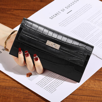 Sefulun (seefulun) first layer cowhide long hand wallet for women simple 2026 new genuine leather banknote wallet ultra-thin portable mobile phone crocodile pattern black-first layer cowhide gift box packaging